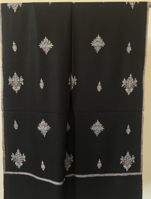 Butidar Sozni Hand Embroidered Black Shawl - Image 6